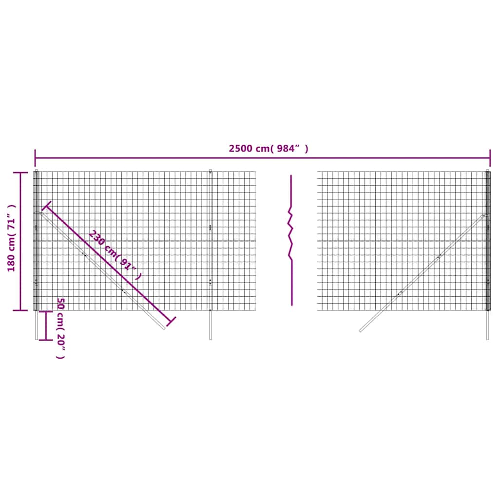 Recinzione Metallica Antracite 1,8x25 m in Acciaio Zincato