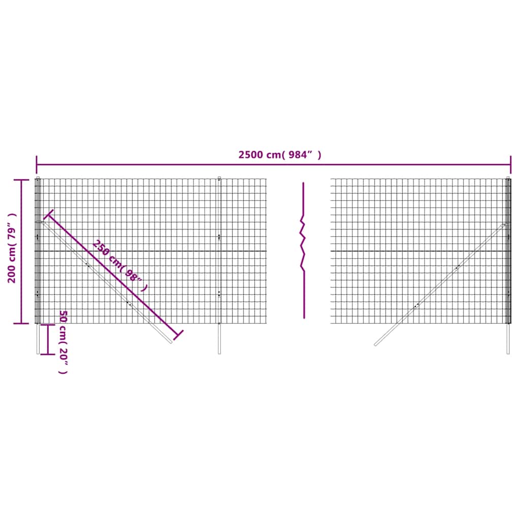 Recinzione Metallica Antracite 2x25 m in Acciaio Zincato