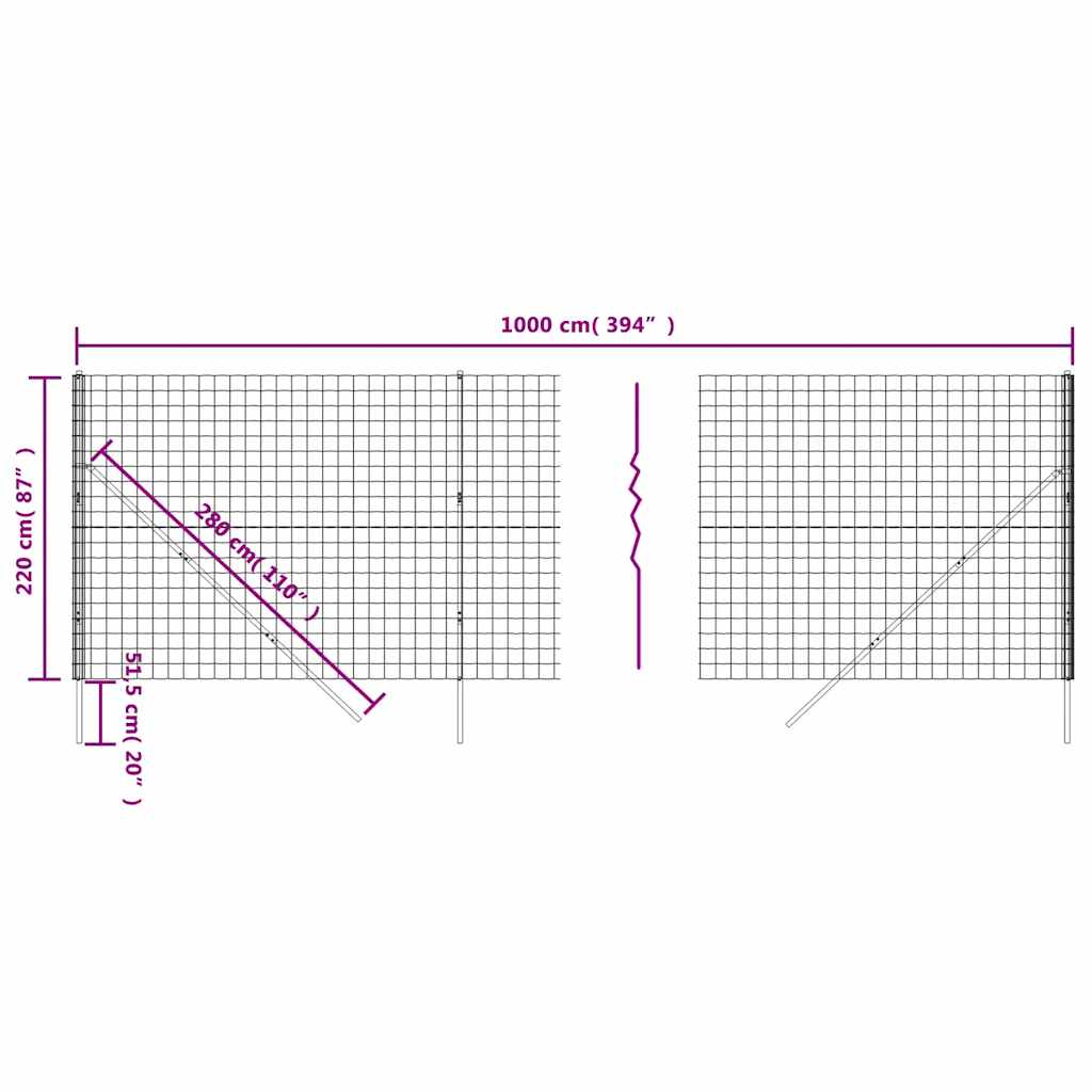 Recinzione Metallica Antracite 2,2x10 m in Acciaio Zincato