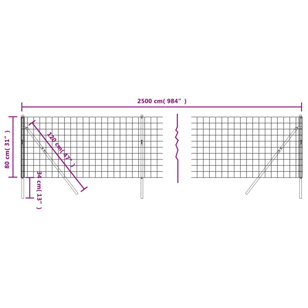 Recinzione Metallica Antracite 0,8x25 m in Acciaio Zincato