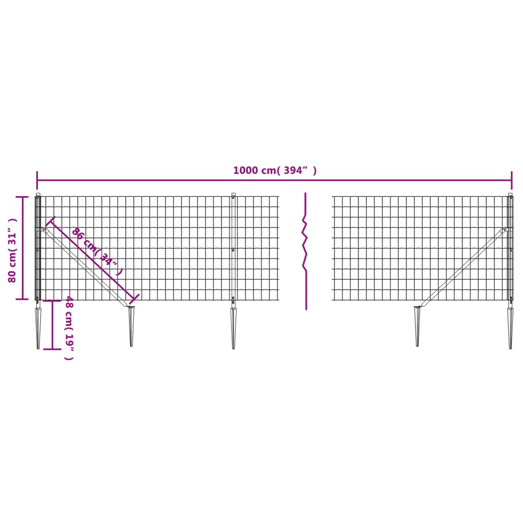 Recinzione Metallica con Picchetti Ancoraggio Antracite 0,8x10m