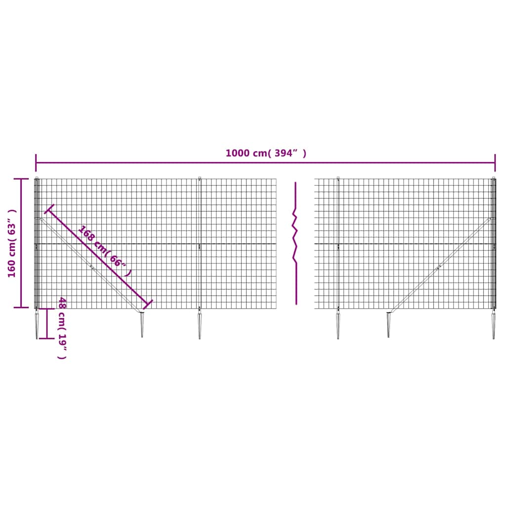 Recinzione Metallica con Picchetti Ancoraggio Antracite 1,6x10m