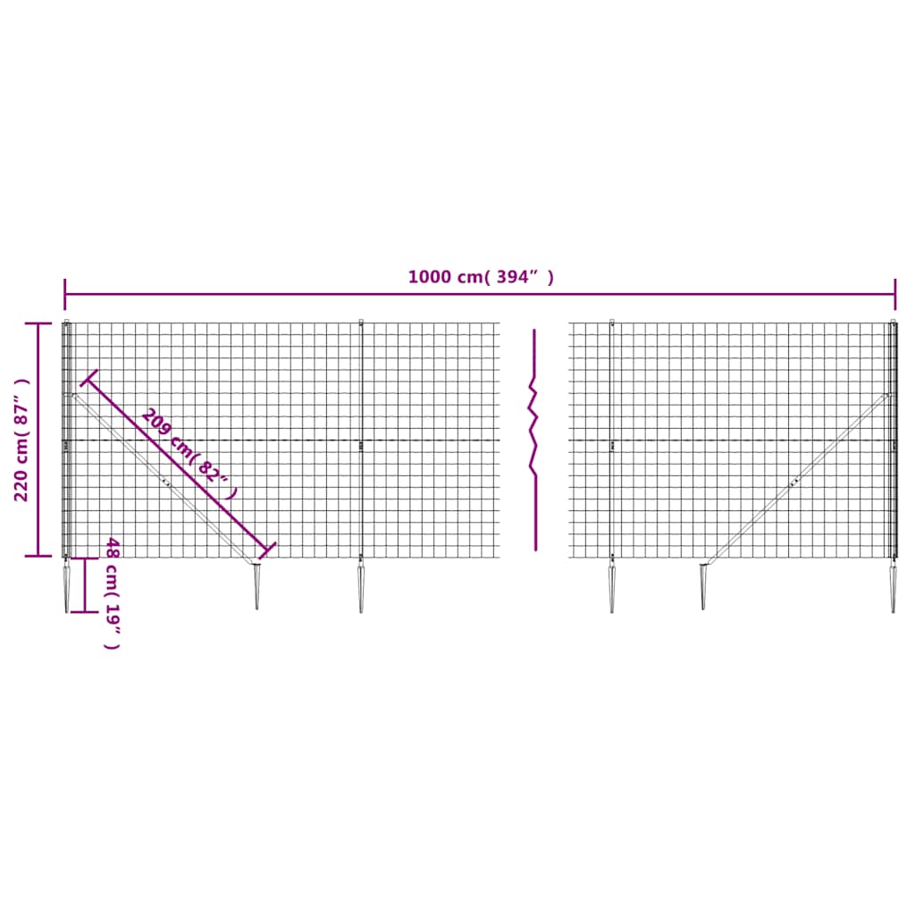 Recinzione Metallica con Picchetti Ancoraggio Antracite 2,2x10m