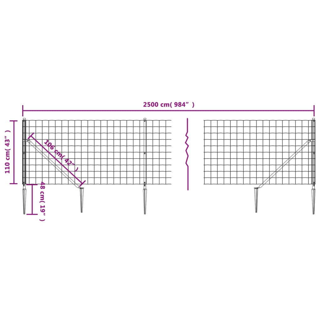 Recinzione Metallica con Picchetti Ancoraggio Antracite 1,1x25m