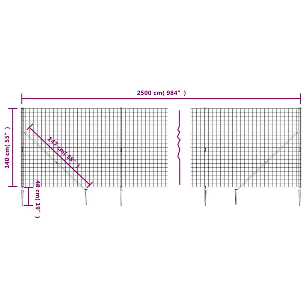 Recinzione Metallica con Picchetti Ancoraggio Antracite 1,4x25m