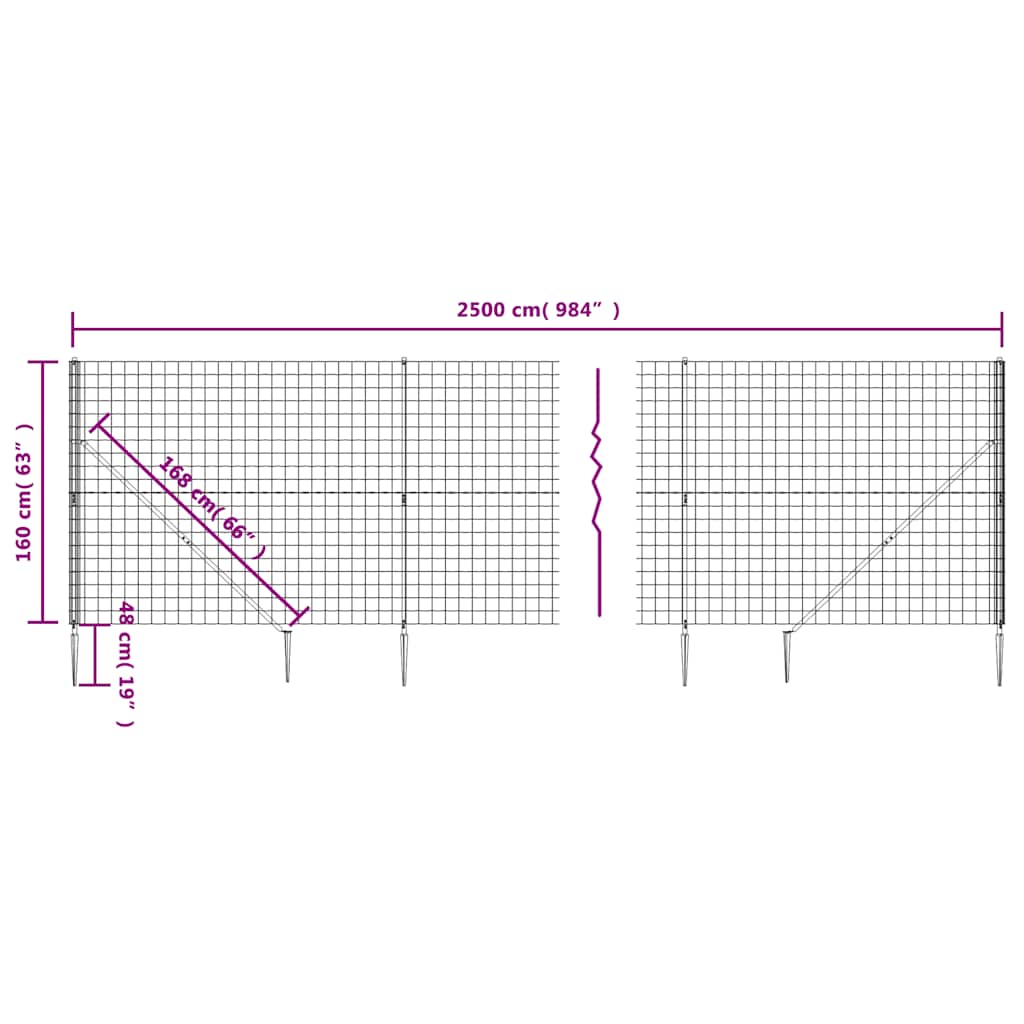Recinzione Metallica con Picchetti Ancoraggio Antracite 1,6x25m