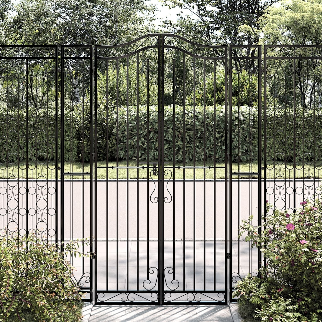 Cancello da Giardino Nero in Ferro Battuto 121x8x180 cm