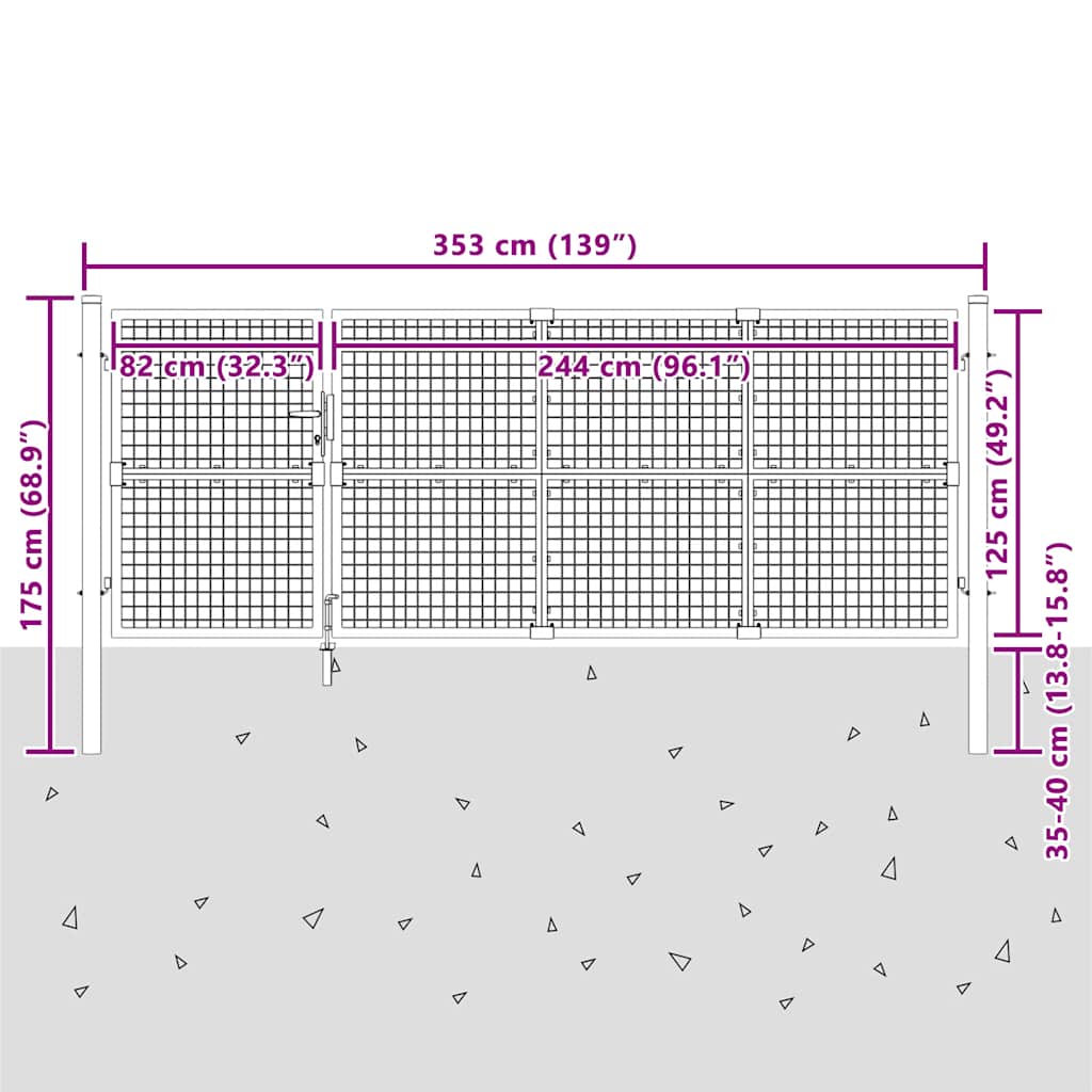 Cancello da Giardino in Rete Antracite 350x125 cm Acciaio Zincato