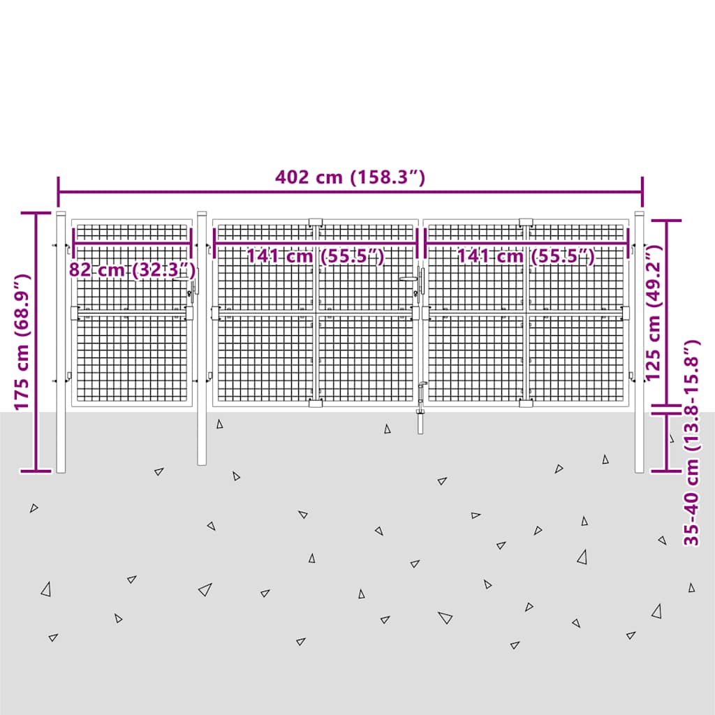 Cancello da Giardino in Rete Antracite 400x125 cm Acciaio Zincato