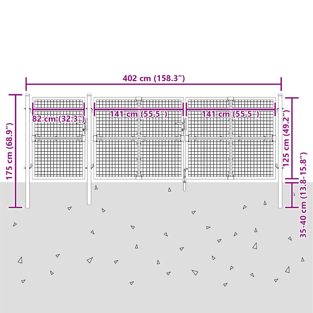 Cancello da Giardino in Rete Argento 400x125 cm Acciaio Zincato