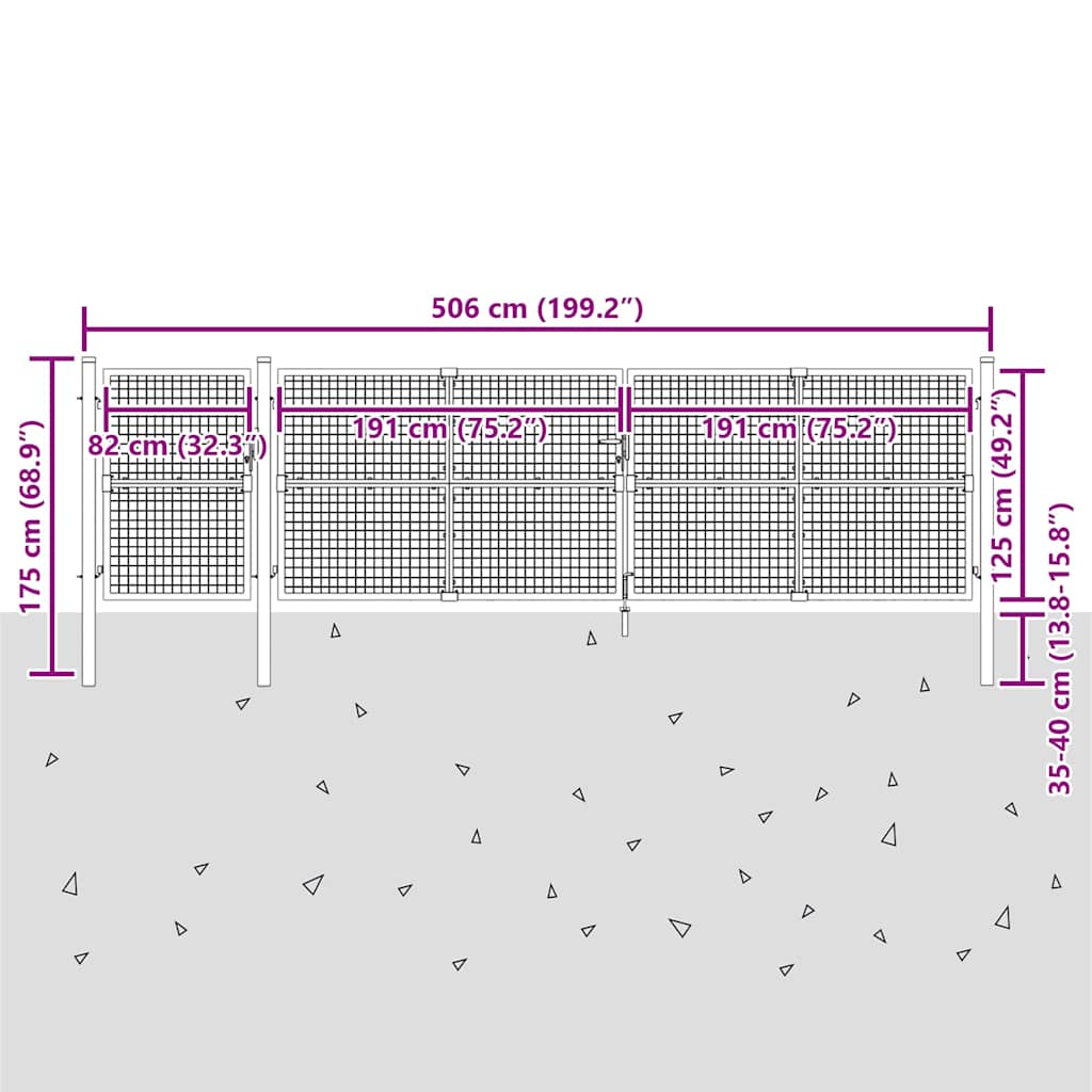 Cancello da Giardino in Rete Argento 500x125 cm Acciaio Zincato