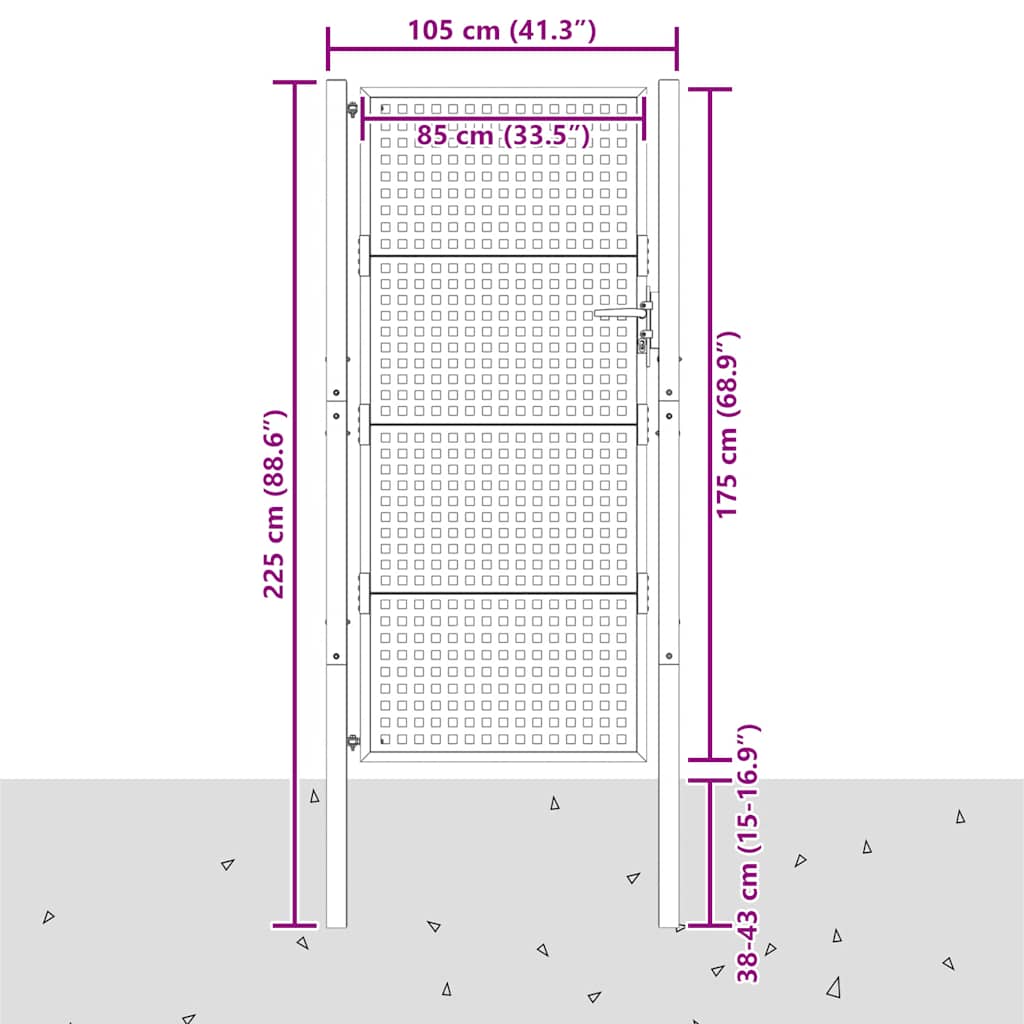 Cancello da Giardino Antracite 100x175 cm in Acciaio