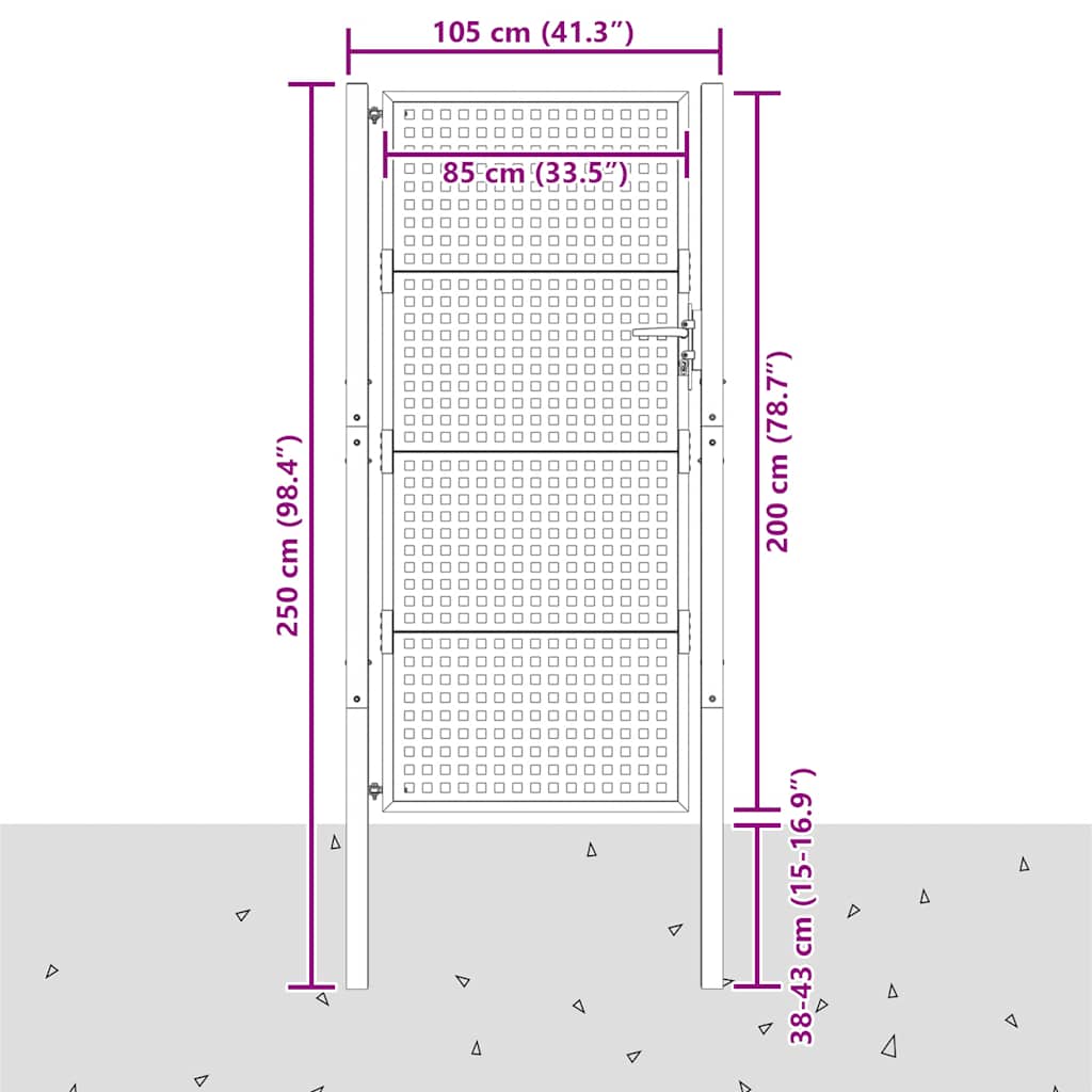 Cancello da Giardino Antracite 100x200 cm in Acciaio