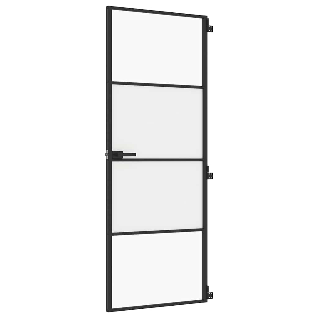 Porta per Interni Nera 76x201,5cm Vetro Temperato e Alluminio