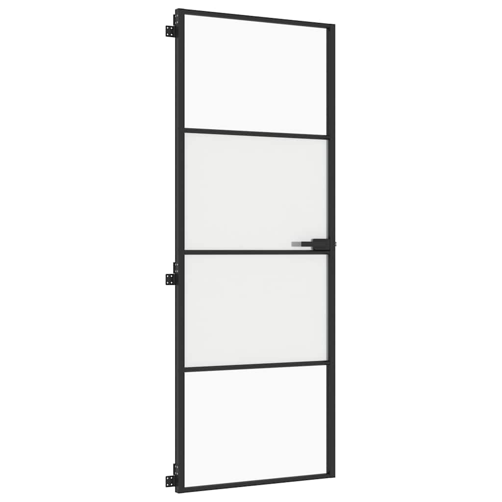 Porta per Interni Nera 76x201,5cm Vetro Temperato e Alluminio