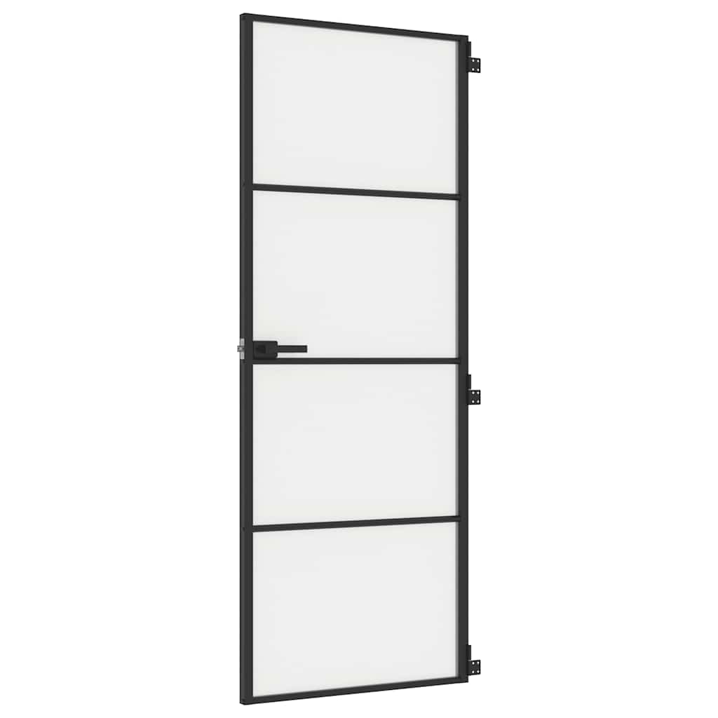 Porta per Interni Nera 76x201,5cm Vetro Temperato e Alluminio