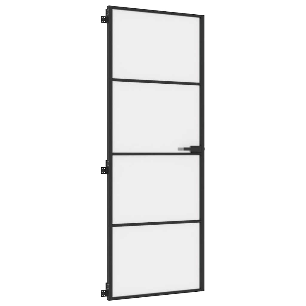 Porta per Interni Nera 76x201,5cm Vetro Temperato e Alluminio