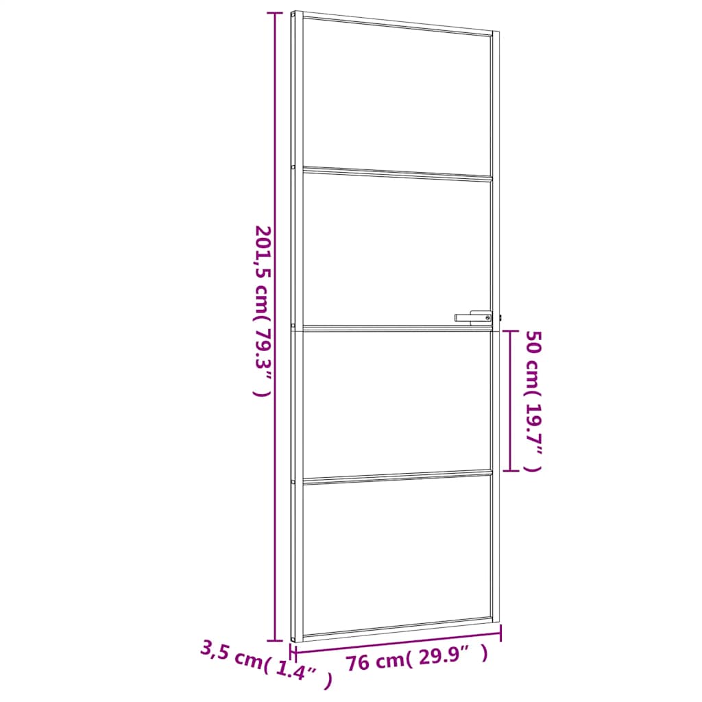 Porta per Interni Nera 76x201,5cm Vetro Temperato e Alluminio