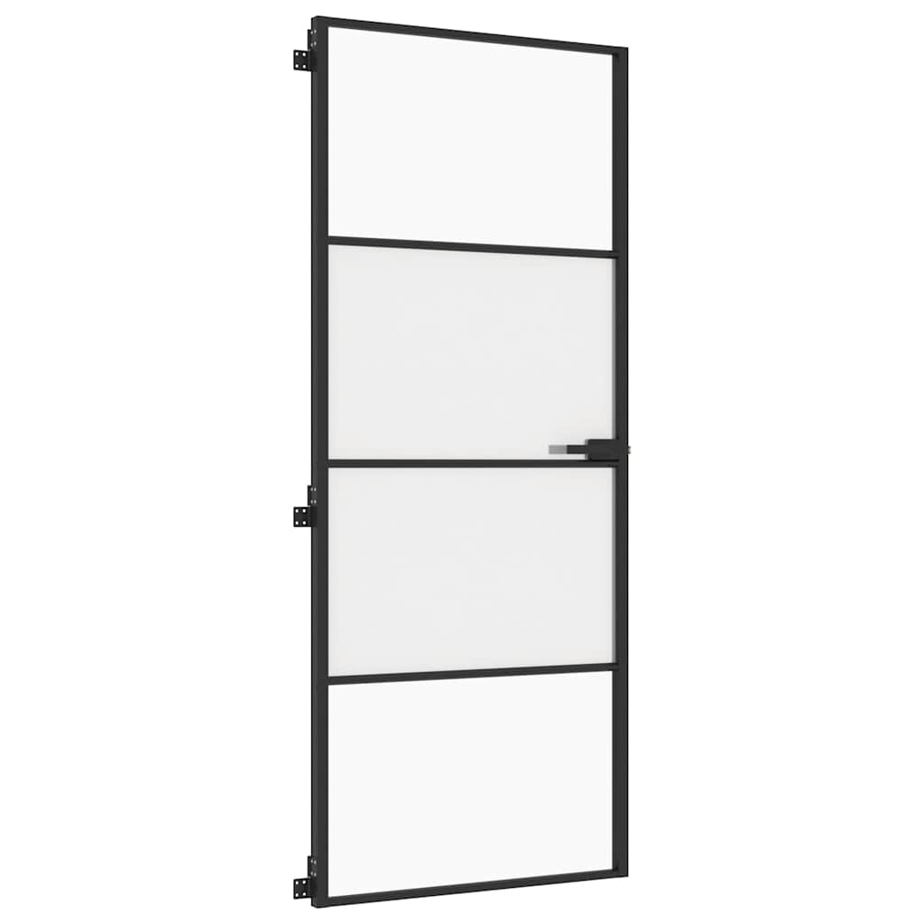 Porta per Interni Nera 83x201,5cm Vetro Temperato e Alluminio