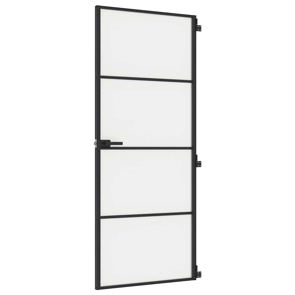 Porta Interni Vetro Temperato Opaco Nero 83x201,5cm Telaio Alluminio