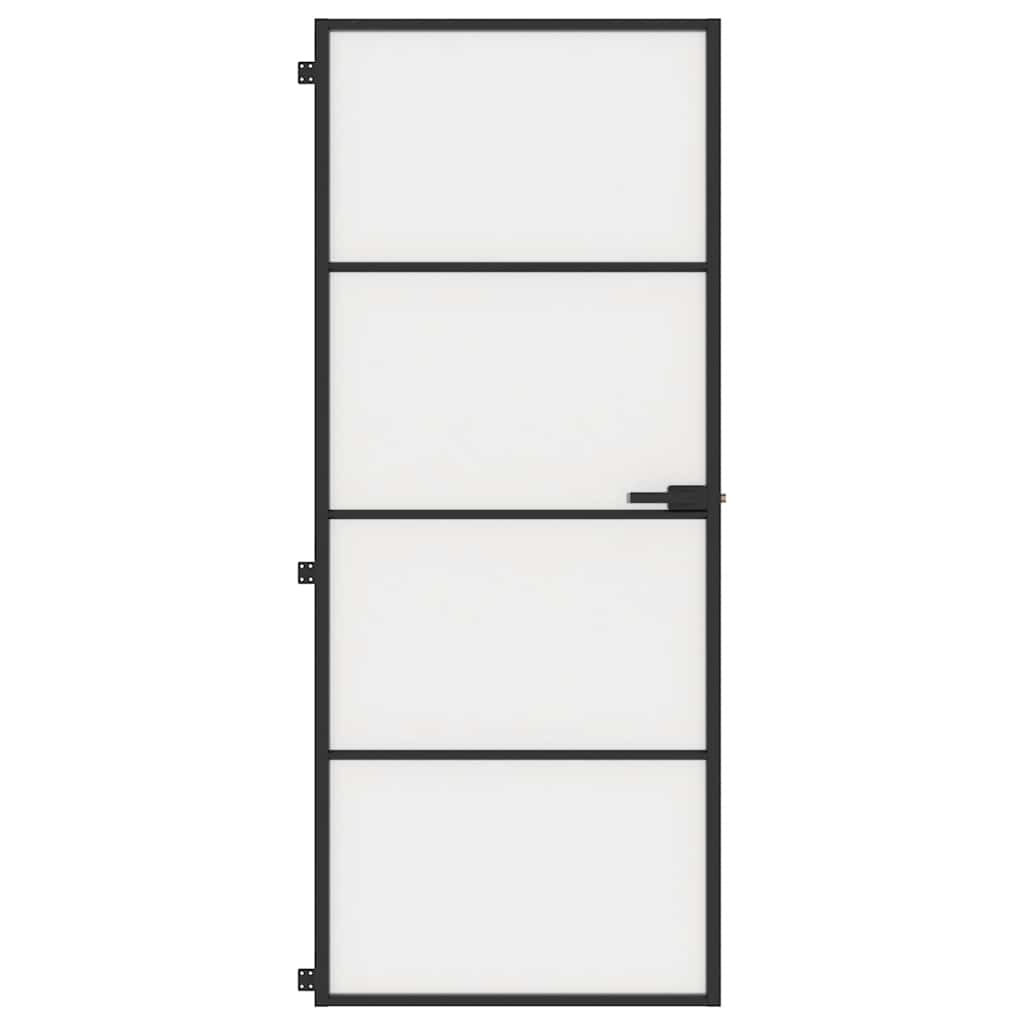 Porta Interni Vetro Temperato Opaco Nero 83x201,5cm Telaio Alluminio