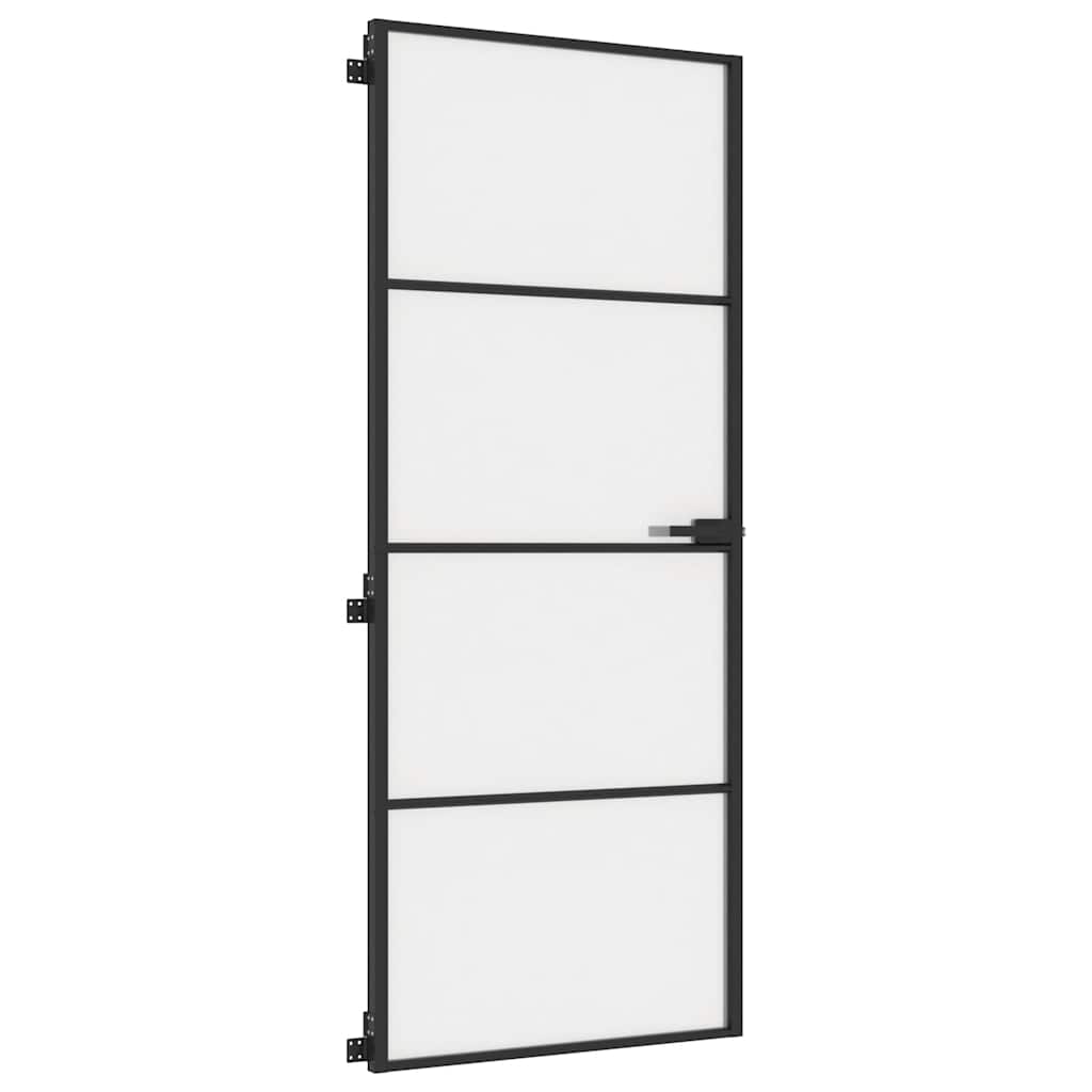 Porta Interni Vetro Temperato Opaco Nero 83x201,5cm Telaio Alluminio