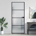 Porta Interni Vetro Temperato Opaco Nero 83x201,5cm Telaio Alluminio