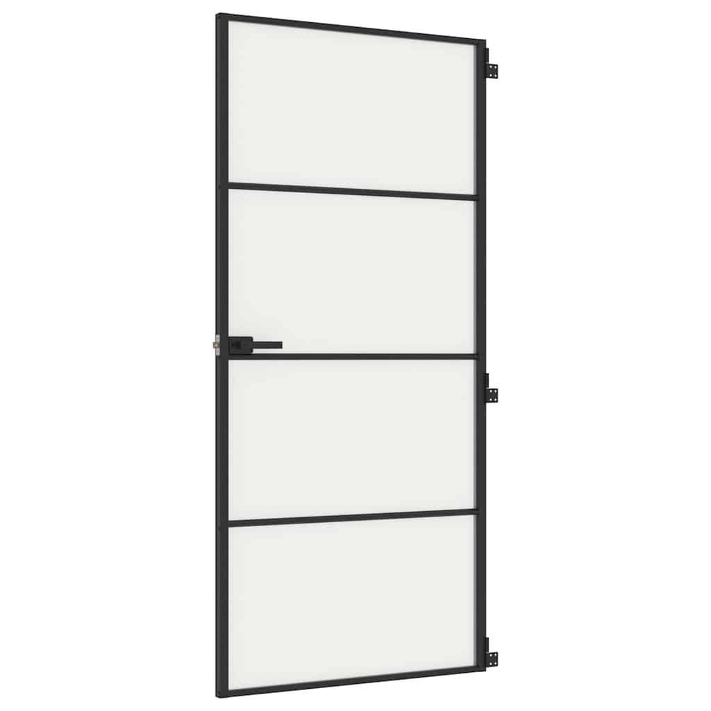 Porta Interni Vetro Temperato Opaco Nera 93x201,5cm Telaio Alluminio