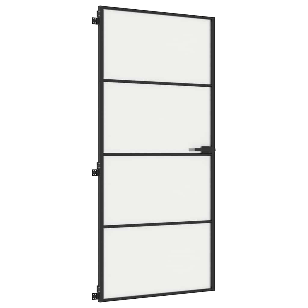 Porta Interni Vetro Temperato Opaco Nera 93x201,5cm Telaio Alluminio