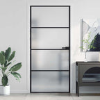 Porta Interni Vetro Temperato Opaco Nera 93x201,5cm Telaio Alluminio