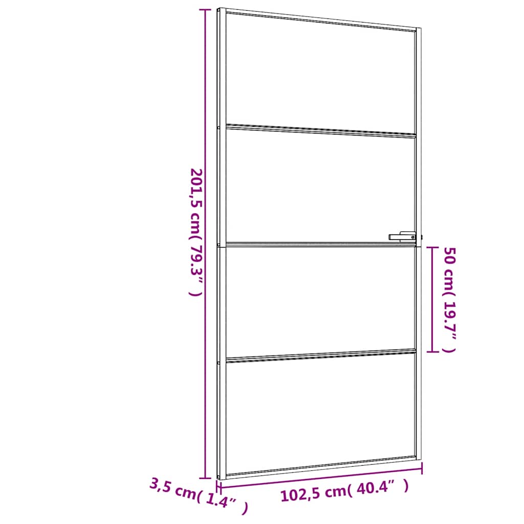 Porta Interni Sottile Nera 102,5x201,5 cm Vetro Temperato Alluminio