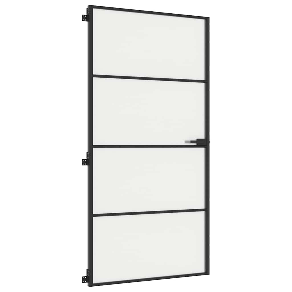 Porta Interna Sottile Nera Vetro Temperato Alluminio 102,5x201,5 cm