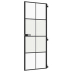 Porta Interna Sottile Nera 76x201,5 cm Vetro Temperato Alluminio