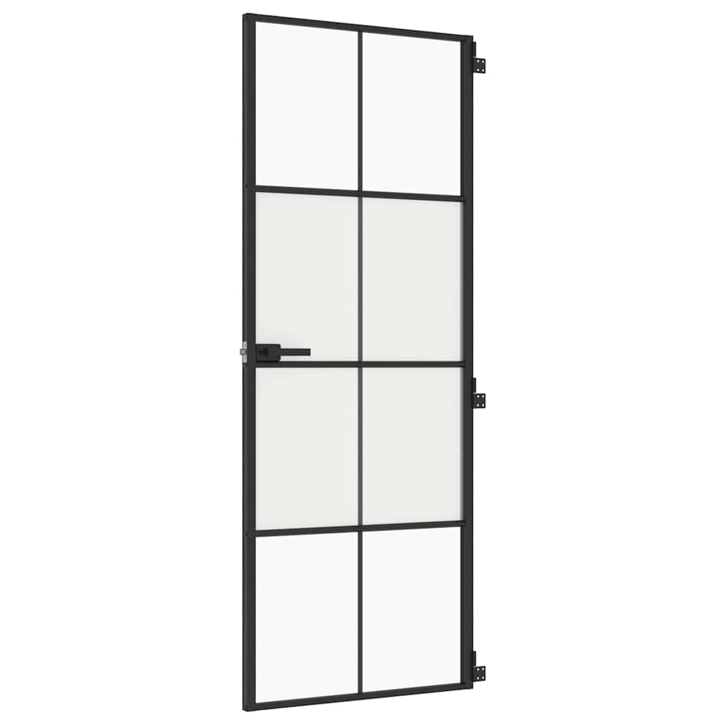 Porta Interna Sottile Nera 76x201,5 cm Vetro Temperato Alluminio