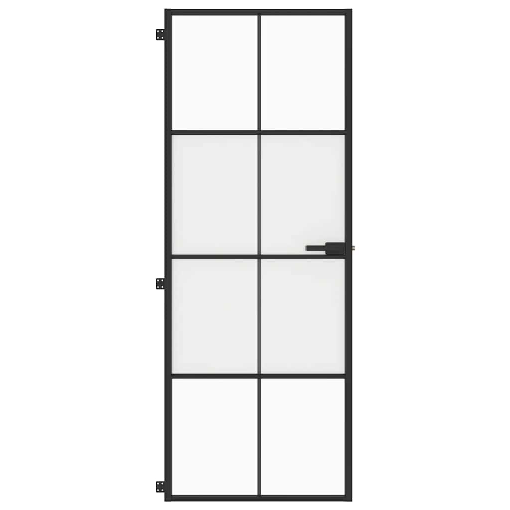 Porta Interna Sottile Nera 76x201,5 cm Vetro Temperato Alluminio
