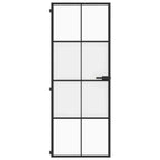 Porta Interna Sottile Nera 76x201,5 cm Vetro Temperato Alluminio