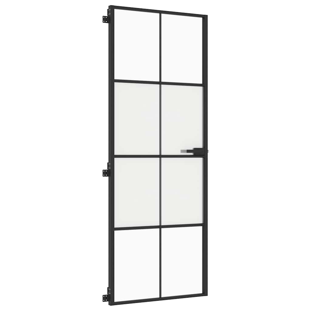 Porta Interna Sottile Nera 76x201,5 cm Vetro Temperato Alluminio