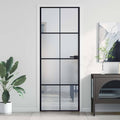 Porta Interna Sottile Nera 76x201,5 cm Vetro Temperato Alluminio
