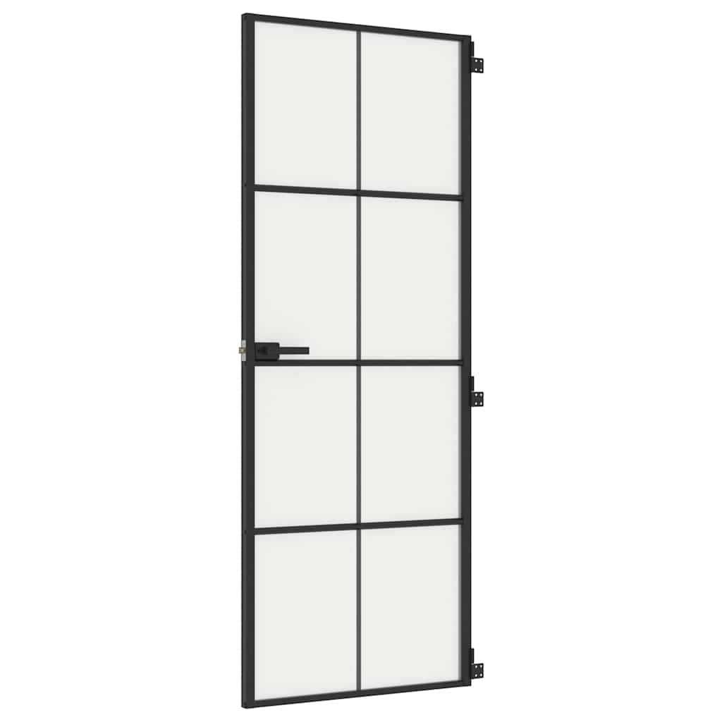 Porta Interni Vetro Temperato Opaco Nero 76x201,5cm Alluminio