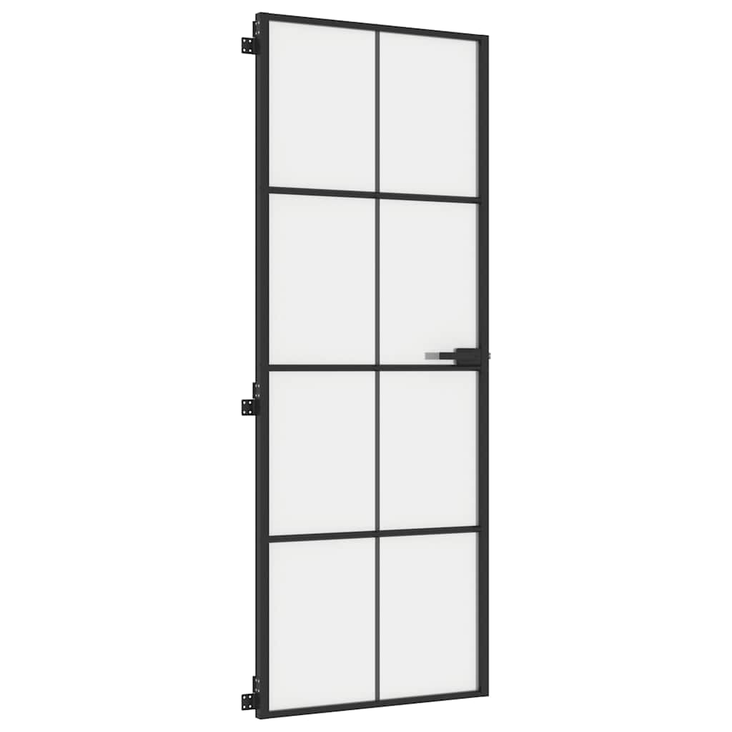 Porta Interni Vetro Temperato Opaco Nero 76x201,5cm Alluminio