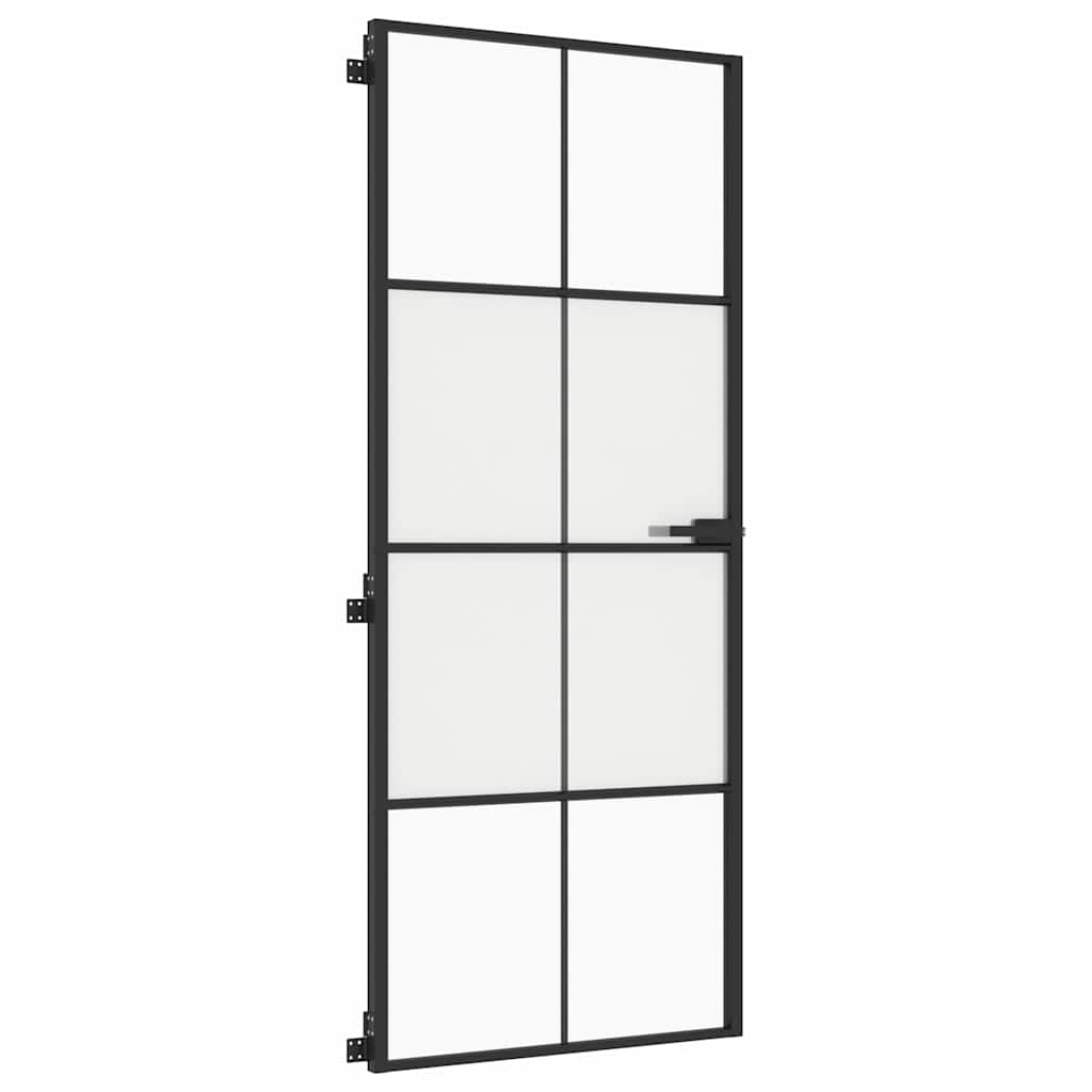 Porta Interni Sottile Nera 83x201,5cm Vetro Temperato Alluminio