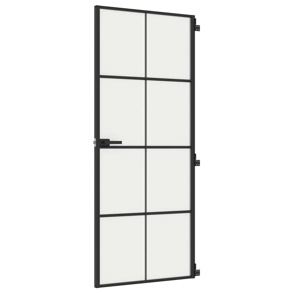 Porta Interna Sottile Nera 83x201,5cm Vetro Temperato Opaco Alluminio