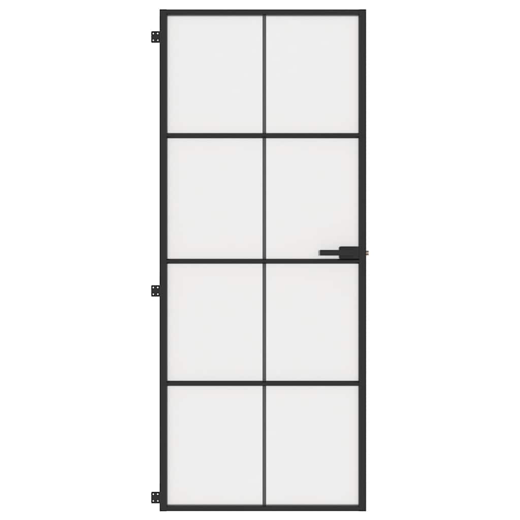 Porta Interna Sottile Nera 83x201,5cm Vetro Temperato Opaco Alluminio