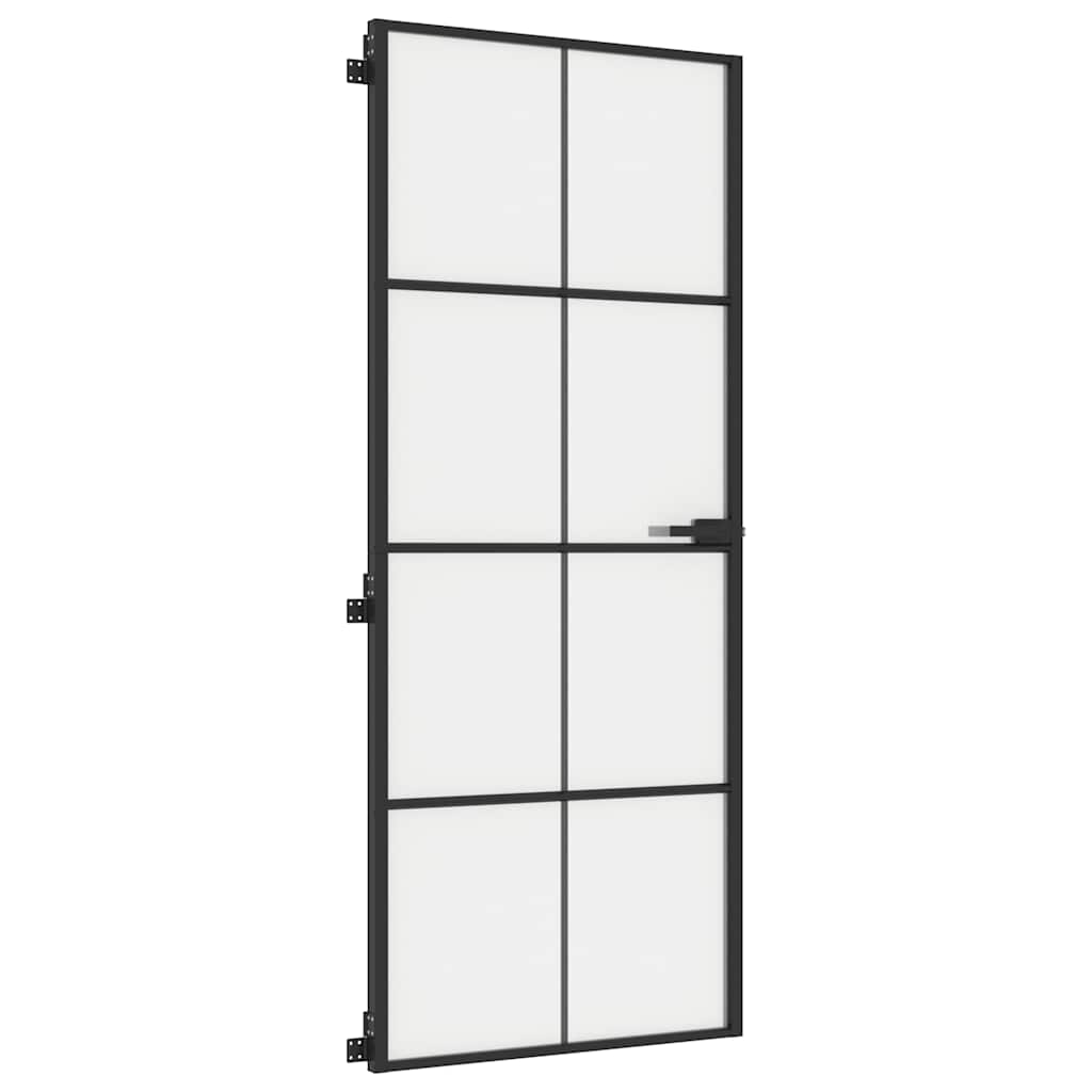 Porta Interna Sottile Nera 83x201,5cm Vetro Temperato Opaco Alluminio