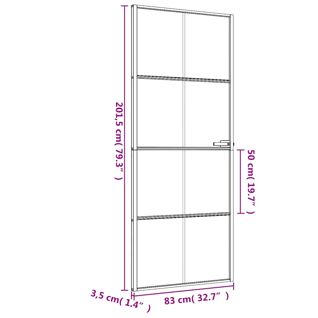 Porta Interna Sottile Nera 83x201,5cm Vetro Temperato Opaco Alluminio