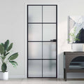 Porta Interna Sottile Nera 83x201,5cm Vetro Temperato Opaco Alluminio