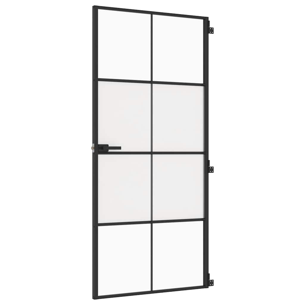 Porta Interni Sottile Nera 93x201,5cm Vetro Temperato Alluminio