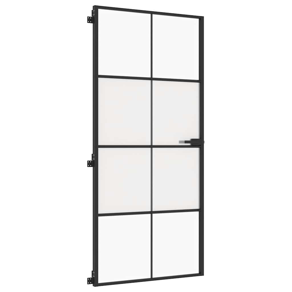 Porta Interni Sottile Nera 93x201,5cm Vetro Temperato Alluminio