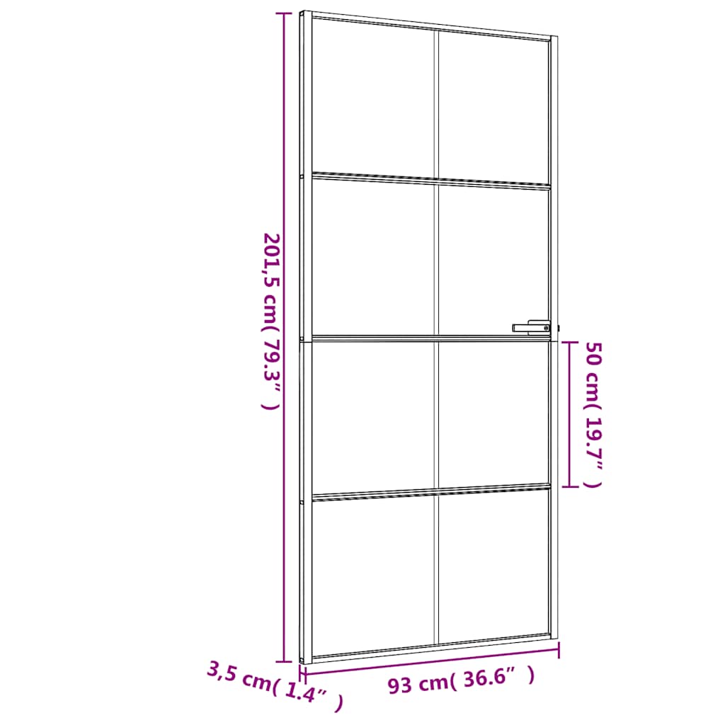 Porta Interni Sottile Nera 93x201,5cm Vetro Temperato Alluminio