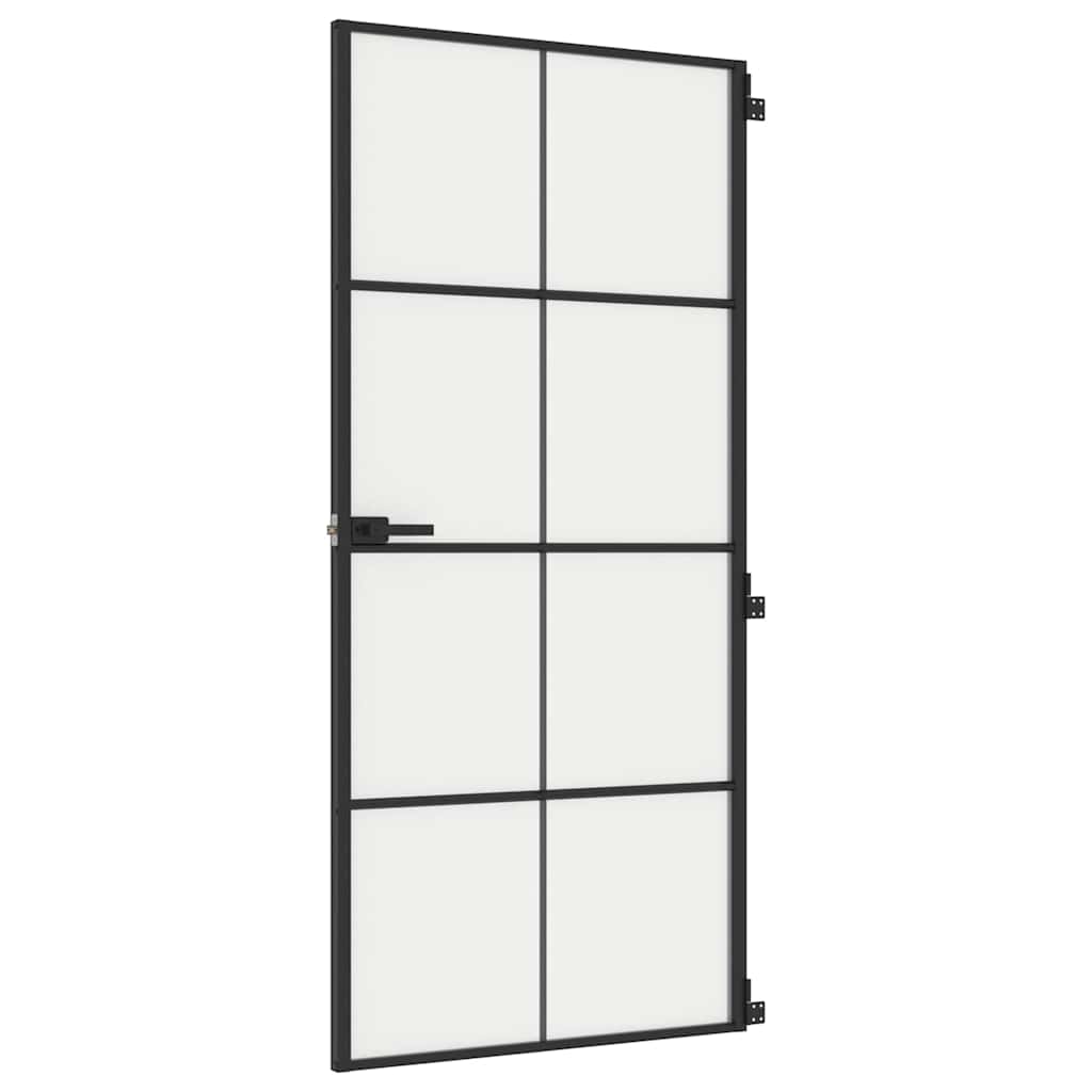 Porta Interni Sottile Nera 93x201,5cm Vetro Temperato Alluminio